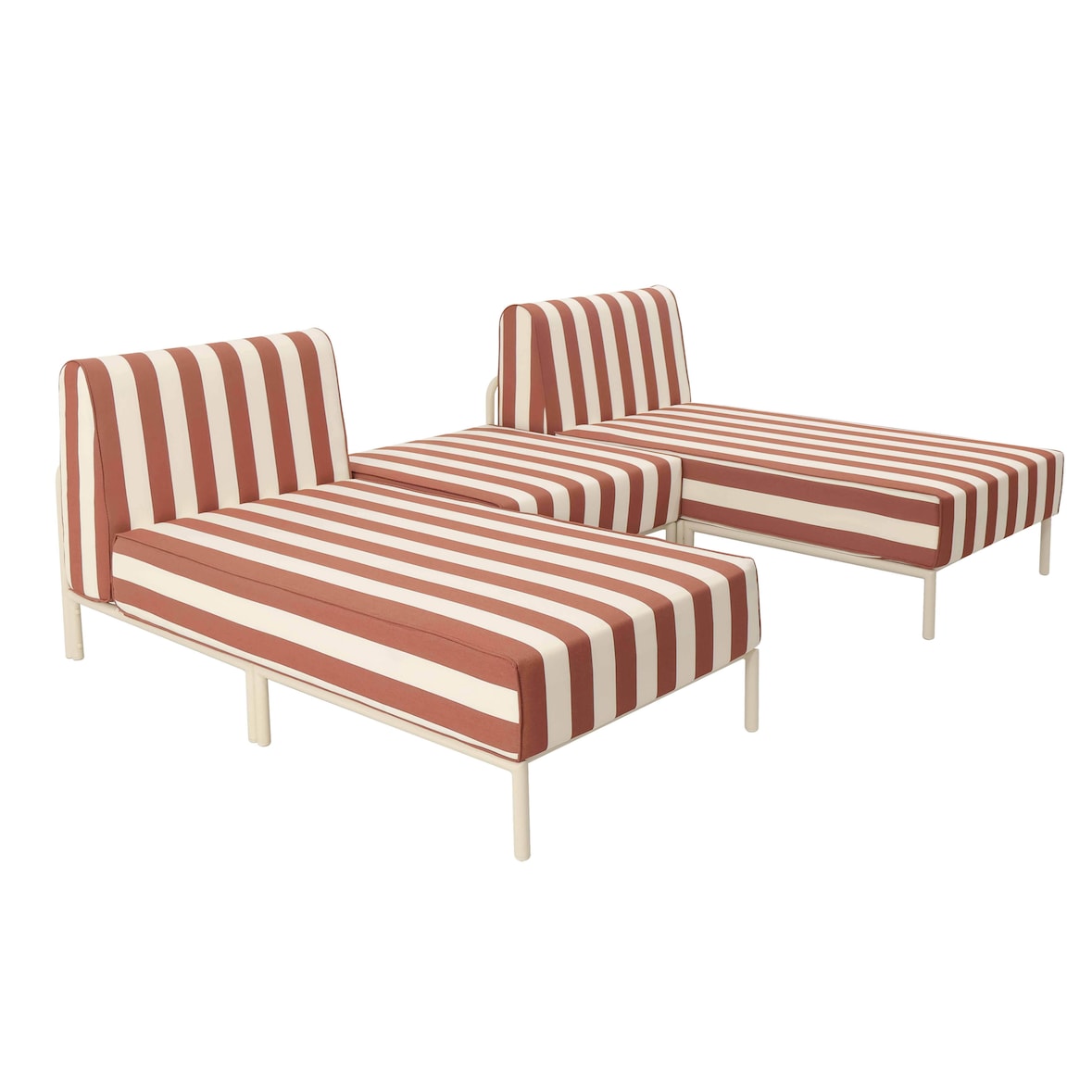 Salon de jardin bas modulable rayé 3 places terracotta