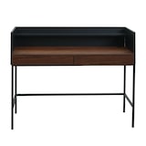 thumbnail of Bureau HWC-J79, bureau computertafel werktafel, lade 120x50cm hout metaal ~ walnoot-look