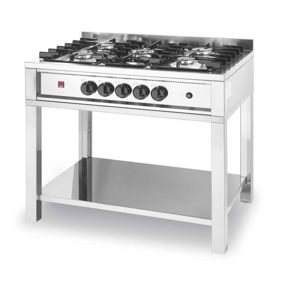 HENDI Cuisinière à gaz - 5 feux, châssis ouvert, Kitchen Line, 14,3kW, 900x640x(H)910mm