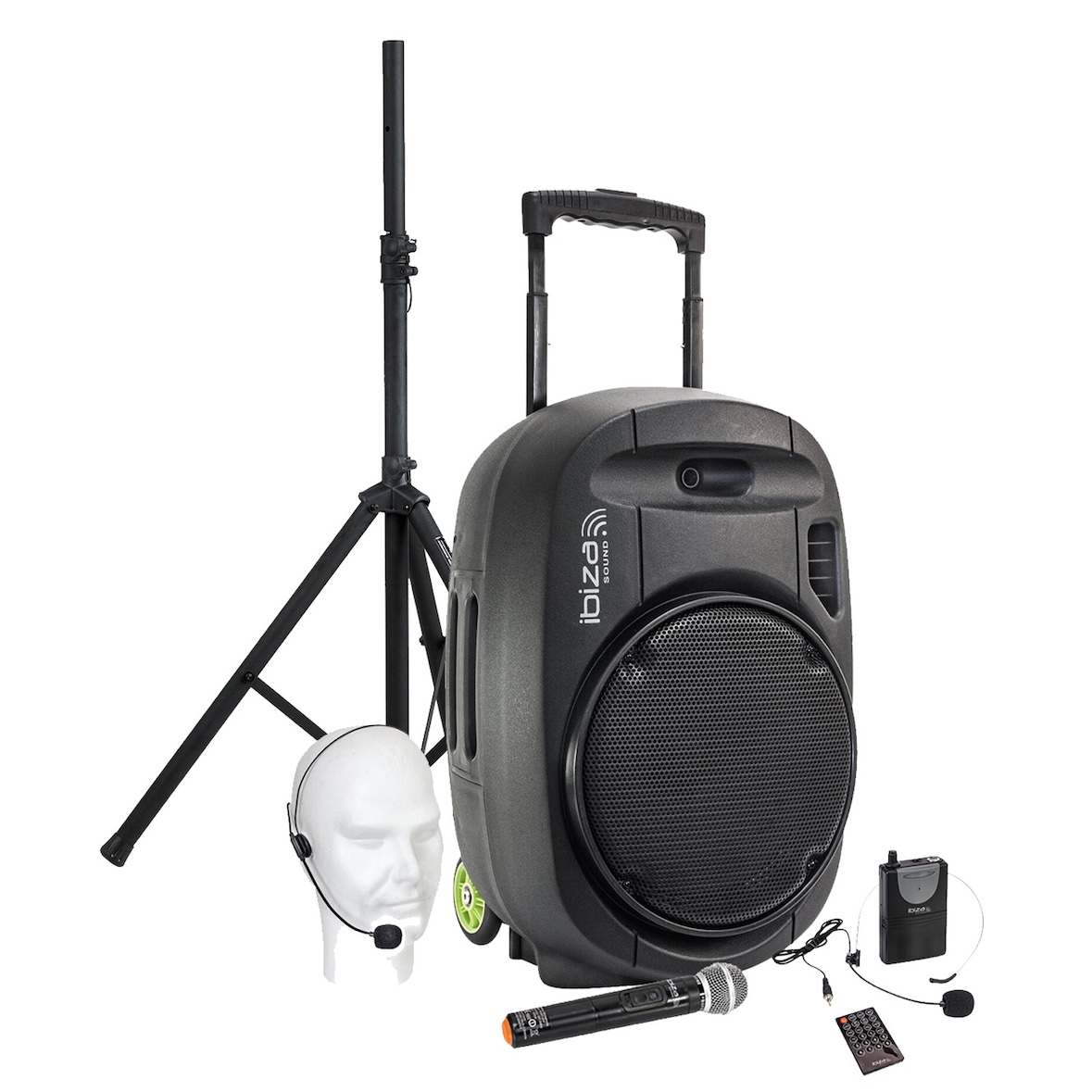 Enceinte active Ibiza sound PORT15VHF MKII, Portable Autonome 15" - 800W USB/MP3/Bluetooth/Vox + 2 micros VHF, Support pied