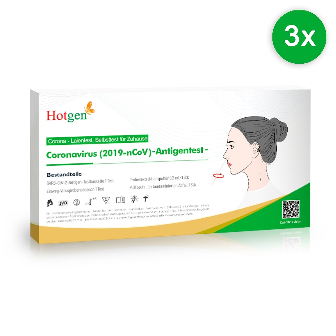 Hotgen Selbsttest Antigentest für Zuhause zum Schnelltest mittels Nasenabstrich 3er-Set