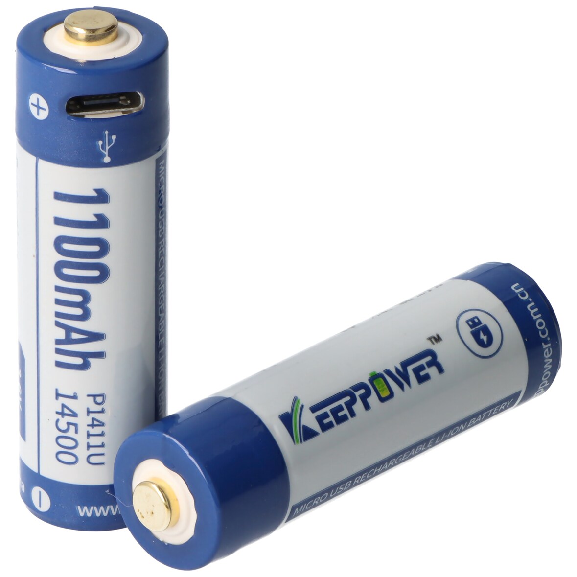 Keeppower Li-ion Akku 14500 mit 1100mAh 3,7V, 50,3x14,2mm, mit Mirco-USB Lademöglichkeit