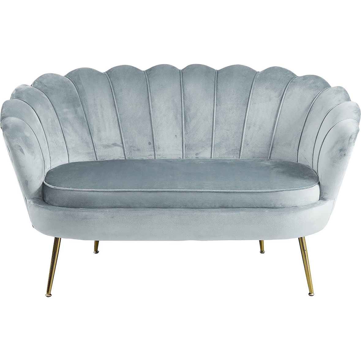 SalesFever Muschel-Sofa | Bezug Samt-Stoff | Gestell Metall goldfarben | B 136 x T 77 x H 78 cm | hellgrau