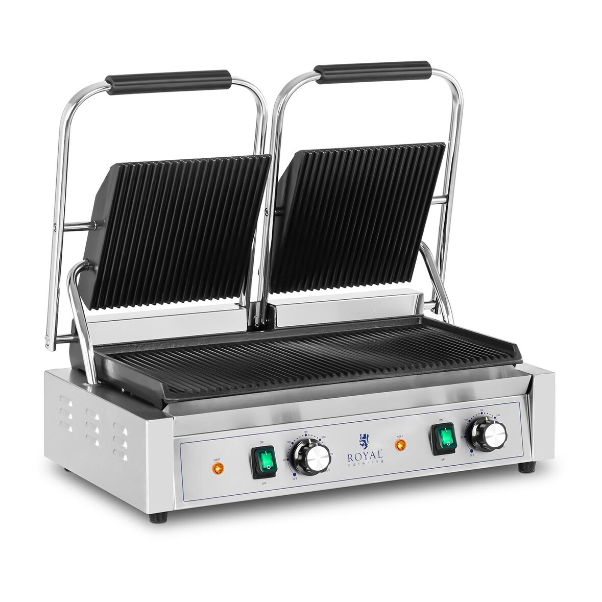 Helloshop26 - Máquina panini grill doble 3600 vatios ranurado acero inoxidable aparato de cocina profesional 14_0004004