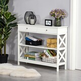 thumbnail of Mesa Consola de Entrada Recibidor con 2 Cajones 2 Estantes 100x30,5x80cm Blanco