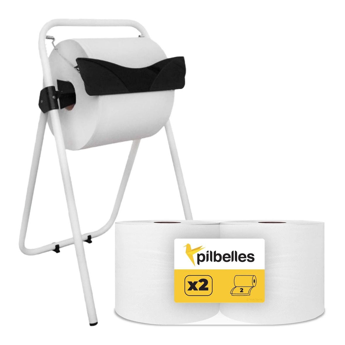 Dispensador de Bobina Industrial Trípode + 2 Bobinas de Papel Industrial Secamanos