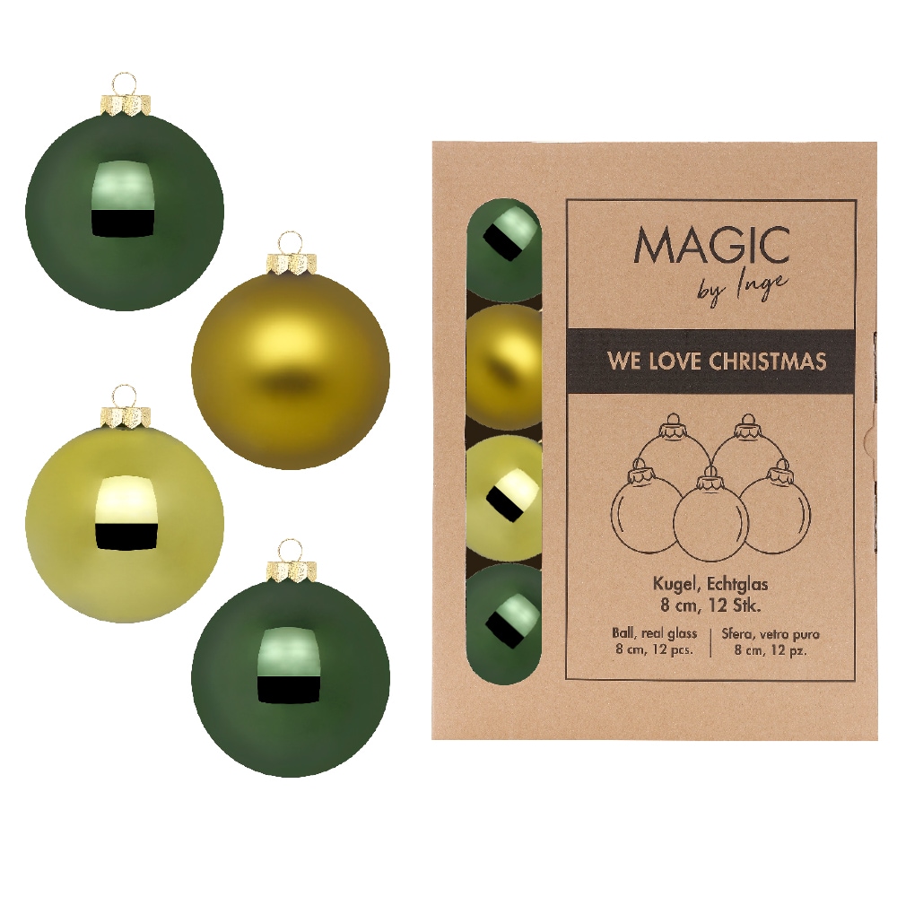 12 Weihnachtskugeln 8cm Glas Christbaumkugeln Weihnachtsbaumkugeln Set grün Mix