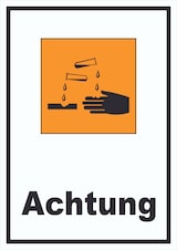 thumbnail of Schild Gefahrensymbol ätzend Achtung hochkant A2 Rückseite selbstklebend