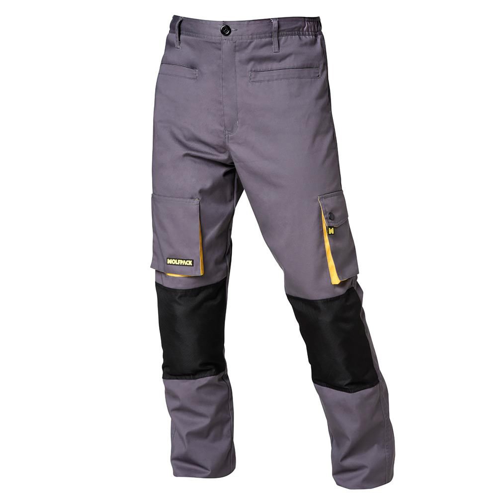 WOLFPACK - Pantalon de Trabajo Gris/Amarillo Largo Talla 42/44 M