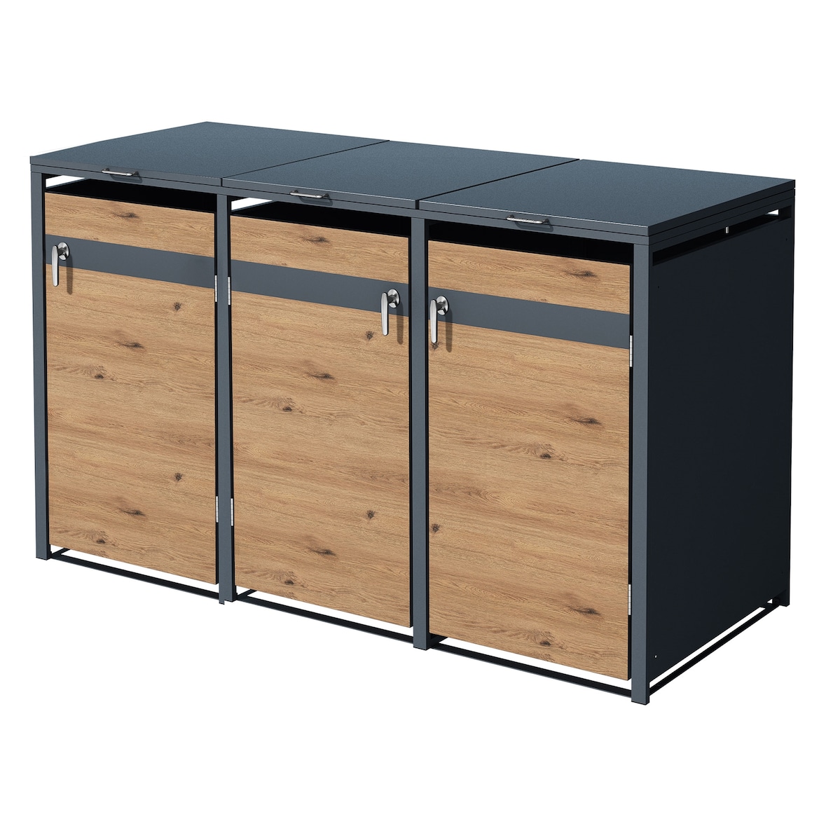 ML-Design Mülltonnenbox 3er Anthrazit-Holzoptik, 3×240L, 200×80×116 cm, Stahl, wetterfest, abschließbar, Müllbox mit Deckel & Türen