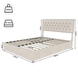 thumbnail of Polsterbett 140x200 Stoffbett Doppelbett mit Stauraum hohes gepolstertes Kopfteil Holzlatten stabil modernes Design Schlafzimmer Beige
