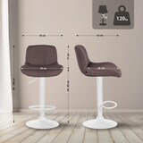 thumbnail of 2er Set Barhocker PONOR - Stoff Dunkelbraun 50x50x85 cm Weiß | Barstuhl Höhenverstellbar Mit Lehne Drehbar Tresenhocker Tresenstuhl Kneipenhocker