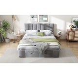 thumbnail of Polsterbet 140x200 mit 4 Schubladen Samtbett mit Storage höhenverstellbarem Kopfteil ,Klassisches Polsterbett