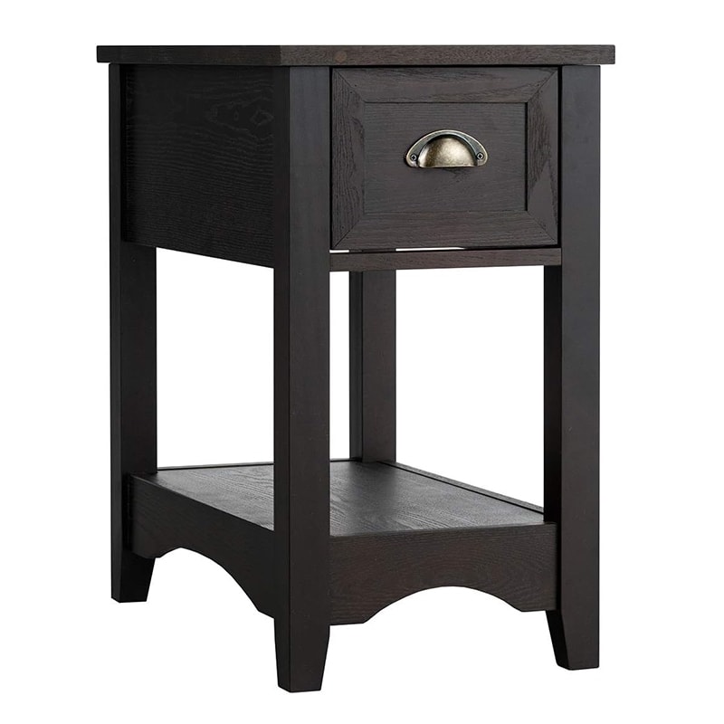 COSTWAY Mesa auxiliar con cajón y estante, mesa de sofá de dos niveles, mesita de noche estrecha