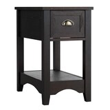 thumbnail of COSTWAY Mesa auxiliar con cajón y estante, mesa de sofá de dos niveles, mesita de noche estrecha