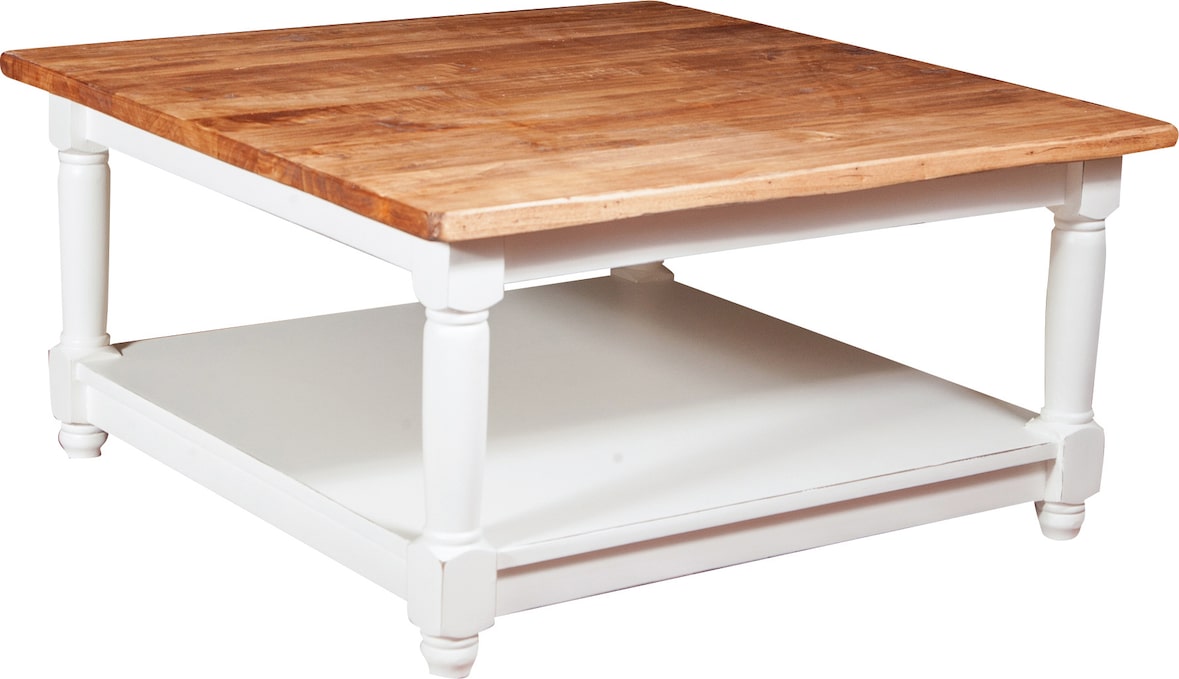 BISCOTTINI Rustikaler couchtisch aus massivem lindenholz mit weißer platte, natürliches finish, made in italy 90x90x45 cm