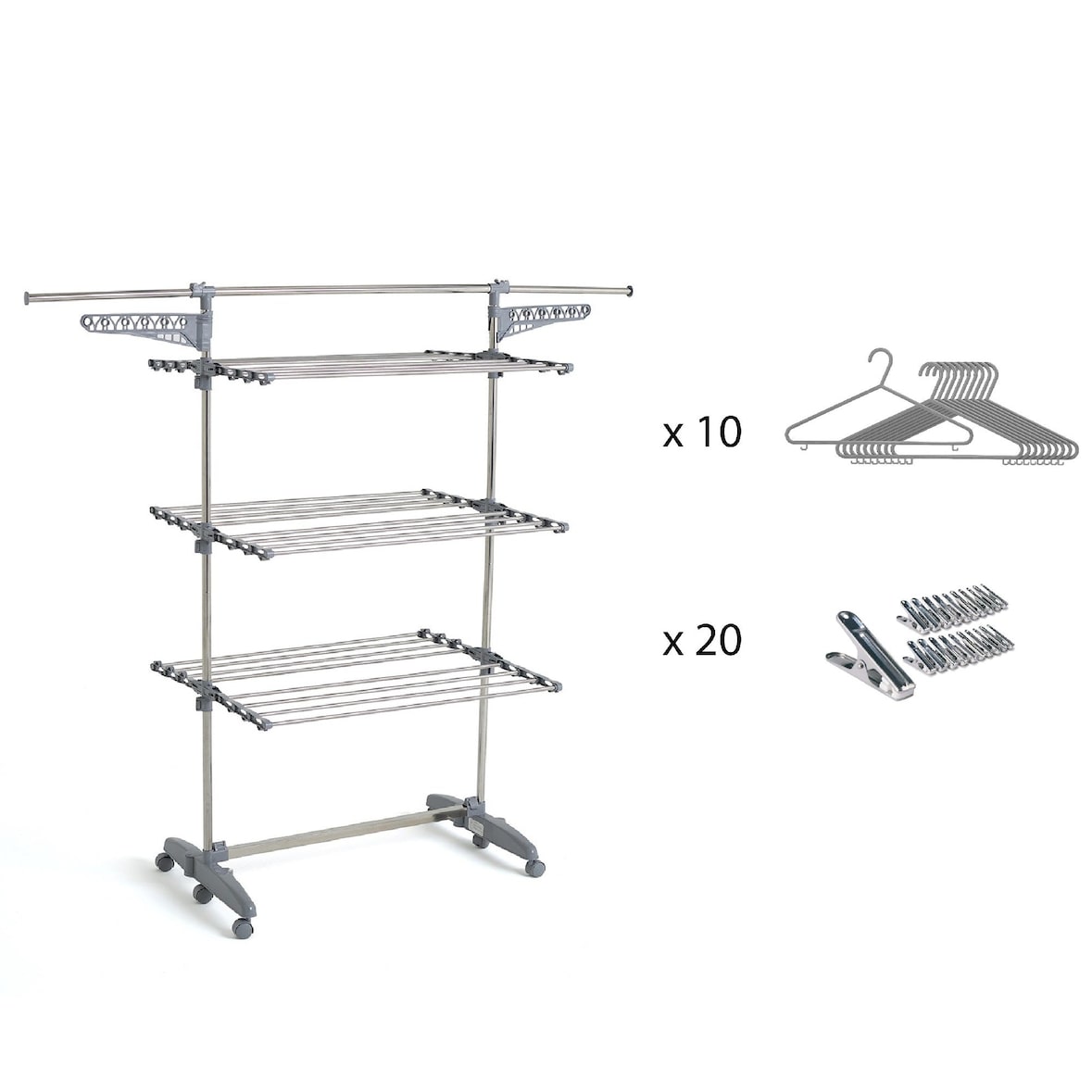 Kitchen Move Séchoir à linge avec accessoires EXTRA 22M 3 niveaux Acier Gris