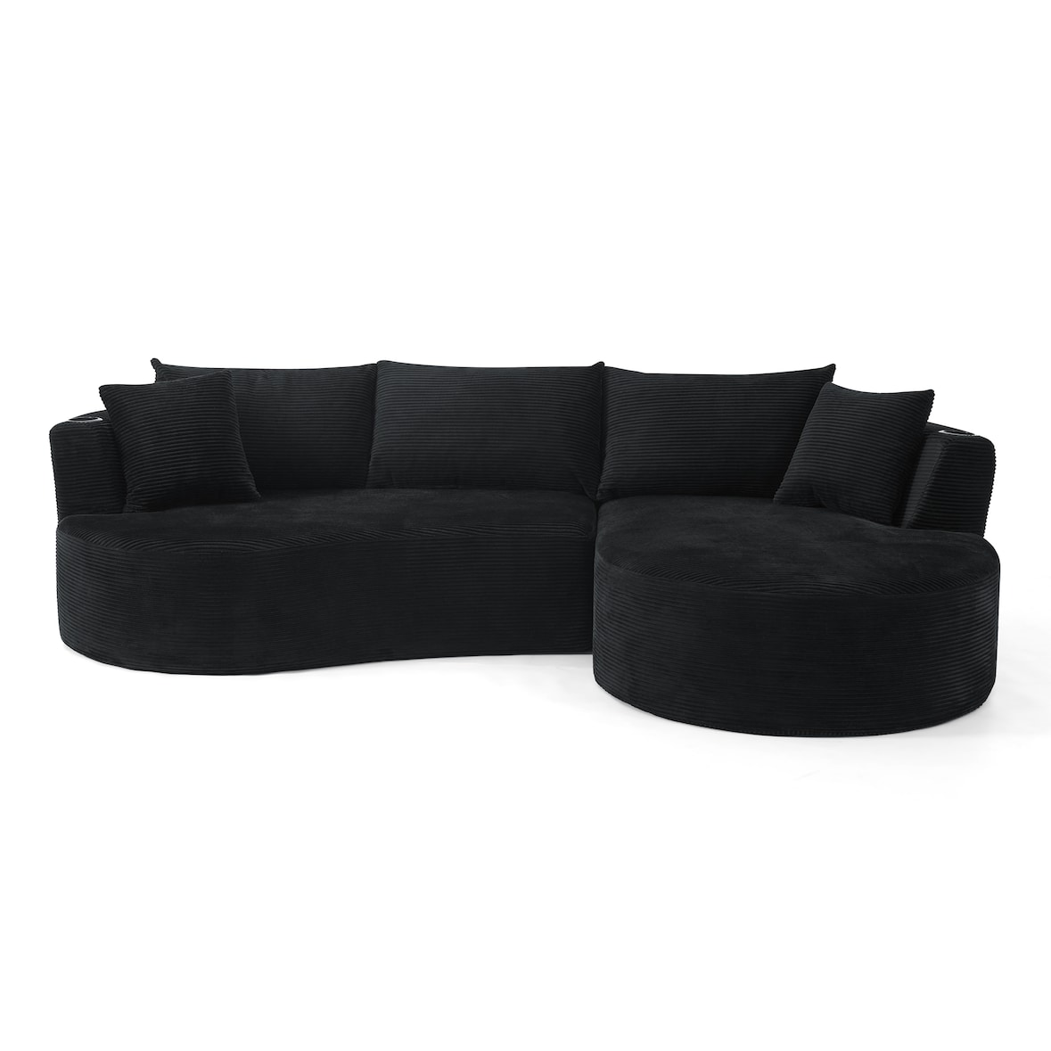 3-Sitzer Sofa mit rechter Chaiselongue Schwarz 76×264×168 cm Kordstoff mit Getränkehaltern Kissen Kompressionssofa vakuumverpackt