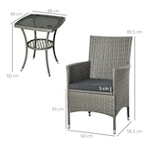 thumbnail of Balkonmöbel Set 3 tlg Tisch und 2 Stühle 60x59x90 cm Grau mit Sitzkissen Rattan Optik Metallrahmen gehärtete Glasplatte wetterfest