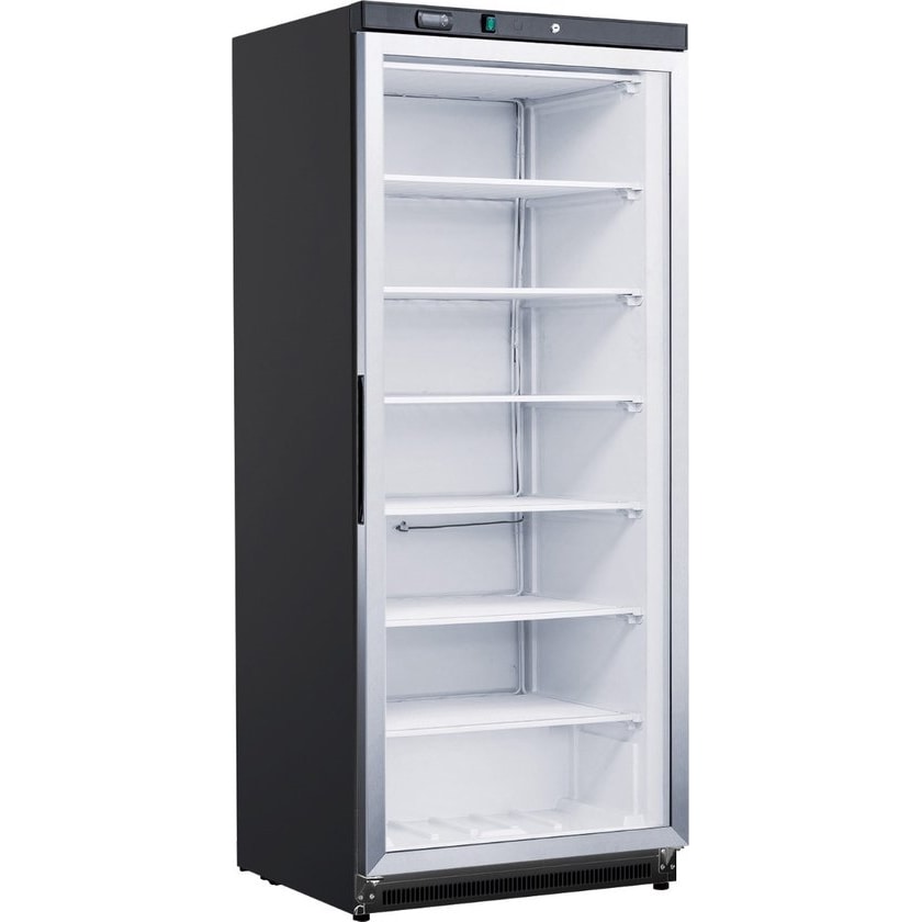 Congelador - 600L - Negro - con puerta de cristal