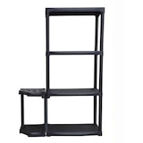 thumbnail of 4-laags opbergplank + bezemhouder, zwart, polypropyleen, zware kwaliteit, garage, wasruimte, kunstplastic