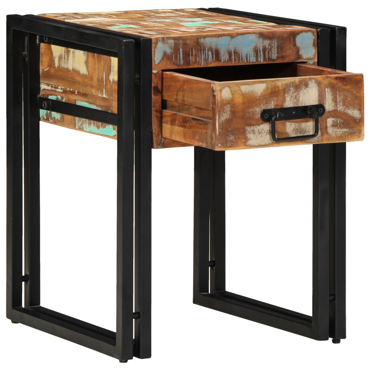 vidaXL Bijzettafel met lade 40x40x50 cm massief gerecycled hout zwart