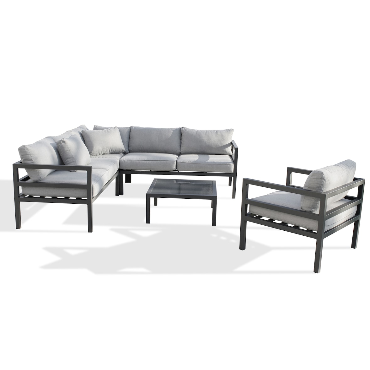 Eck-Gartenmöbel 6-Sitzer aus anthrazitgrauem Aluminium - BEAUBOURG