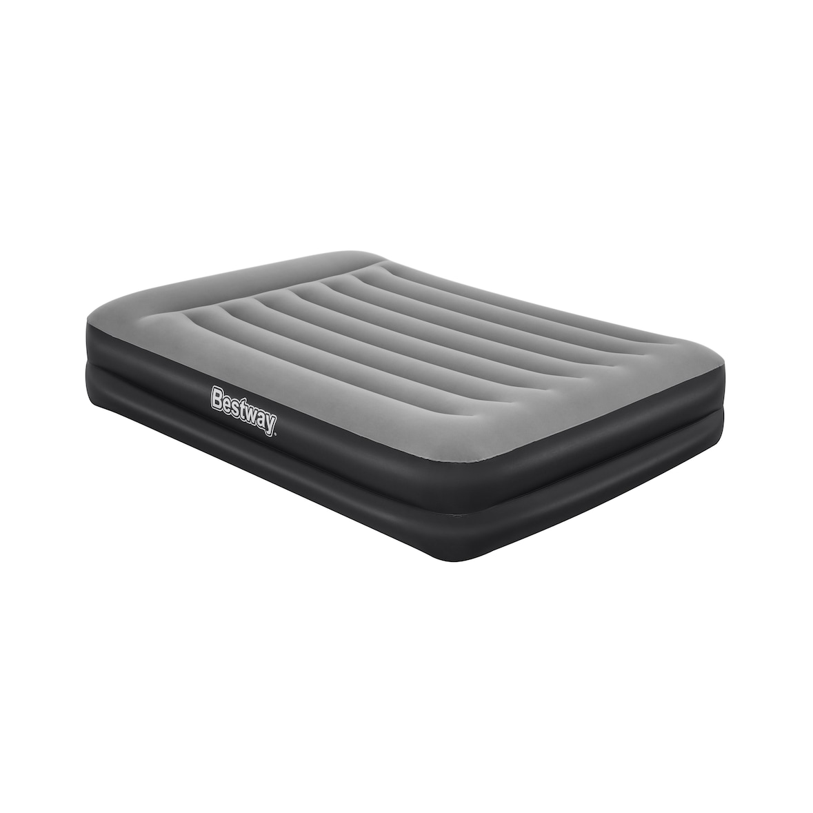 Bestway TriTech Doppelluftbett, Polyester/Viskose-Faser/PVC, 203x152x46 cm, mit antimikrobieller Oberfläche & integrierter Elektropumpe, grau/schwarz