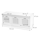 thumbnail of Banc HWC-J49, Banc de vestiaire rembourré, coussins, boîtes de rangement 47x110x40cm ~ blanc, rembourrage crème-blanc