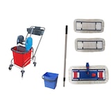 thumbnail of CleanSV Wischset Laschenmop 50 cm, Ablage + 5 L- Eimer, Reinigungswagen 1 x 18 Liter Eimer, 1 Laschenmop Halter 3 x Laschen Baumwollmop Teleskopstiehl
