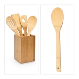 thumbnail of Relaxdays Kochlöffelset Bambus 5-teilig, je 30 cm, Holzlöffel, Rührkelle, Lochkelle, Pfannenwender, mit Halter, natur