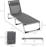 thumbnail of Tumbona Plegable Reclinable de Aluminio con Reposacabezas Extraíble y Respaldo Ajustable en 4 Posiciones para Jardín Terraza 165x60x76 cm