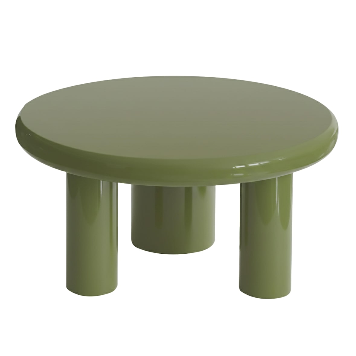 Table basse ronde 70 cm en MDF effet laqué vert olive