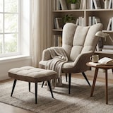 thumbnail of Set Poltrona Sedia Relax Imbottita Pouf Poggiapiedi Salotto 77x66.5x100 Cm - Nero e Grigio Chiaro