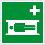 thumbnail of Aufkleber I Rettungszeichen Krankentrage, Folie, selbstklebend, 200x200mm, ASR A1.3, DIN EN ISO 7010 E013