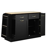 thumbnail of Sideboard 134x40x86 cm Schwarz mit Arbeitsplatte Holzoptik, offenen Regalen, Schrankfächern und Metallgriffen, modern für Küche Esszimmer