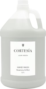 thumbnail of Cortesía Handseife Kanister 3.8L, transparentes Produkt, Kräuterduft, halbtransparenter Behälter zur Füllstandskontrolle.