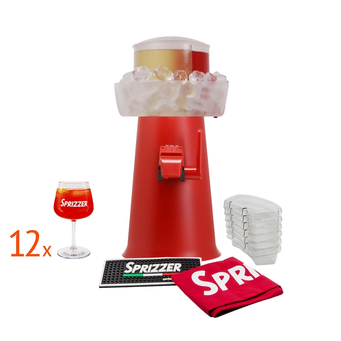 Kit Completo Sprizzer Rosso in Plastica con Macchina, 12 Bicchieri, Sacca, 6 Vaschette Aperibox e Tappetino – SPRIZZER