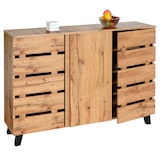 thumbnail of Dressoir HWC-M46, ladekast dressoir, 3 deuren 8 opbergvakken 88x120x34cm, natuurlijke kleur