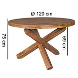 thumbnail of Design Esszimmertisch BOHA rund Ø 120 cm x 75 cm Sheesham Massiv-Holz, Landhaus Esstisch 4 Personen, Küchentisch Tisch für Esszimmer