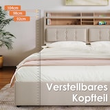 thumbnail of Merax Polsterbett Doppelbett mit USB C Steckdose Ladefunktion  Kopfteil, Stauraumbetten Bettgestell aus Leinen 140x200, Beige