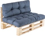 thumbnail of Sofá de palet + cojín de asiento 80x120x16 cm + cojín respaldo 42x120x16 cm, Olefin color azul, Repelente al agua