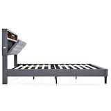 thumbnail of Merax LED Doppelbett 140x200 Polsterbett aus Leinen mit Stauraum-Kopfteil & Lattenrost aus Holz Grau