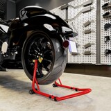 thumbnail of HOMCOM caballete elevador universal soporte rueda trasera moto de acero robusta carga 544 kg con horquillas en U y L ajustables ruedas para reparación