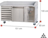 thumbnail of Romux® Pizzatisch 1 Tür und 7 Schubladen 150x80 cm mit Arbeitsfläche aus Granit mit Umluftkühlung | Pizzakühltisch aus Edelstahl