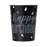 thumbnail of 8 Becher Happy Birthday schwarz & silber