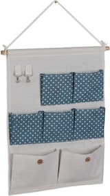 thumbnail of Relaxdays Hängeorganizer, 7 Fächer, 2 Haken, Baumwolle, HxB: 60x39 cm, Bad, Flur, Büro, Organizer zum Hängen, creme/blau