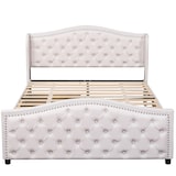 thumbnail of Chesterfield Polsterbett 160x200 mit Schubladen Weißer Samtstoff Kopfteil mit Diamantsteppung Boxspring Optik Bett Stauraum