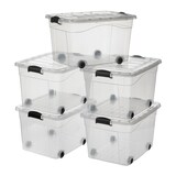 thumbnail of 5 Stück Aufbewahrungsbox transparent 60 Liter mit Deckel und Klickverschluss 610 x 450 x 360 mm inkl. Rollen