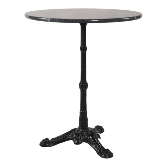 Tafel grijs marmeren blad, 60 cm, zwart gietijzeren voet, hoogte 73 cm, 60 cm